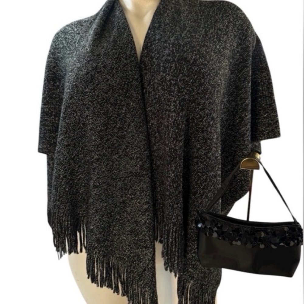 Black Marled Fringe Wrap Shawl - Women's Scarf